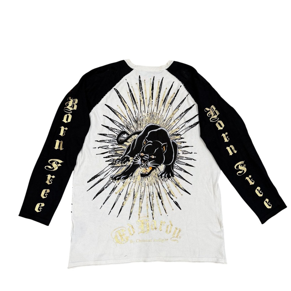 Ed Hardy Mens  by Christian‎ Audigier Born Free Raglan Long Sleeve Shirt White L